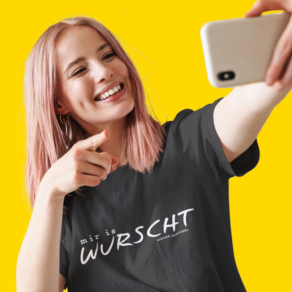 "mir is wurscht" auf an Leiberl / Bild: PlaceIt, Wiener Goscherl