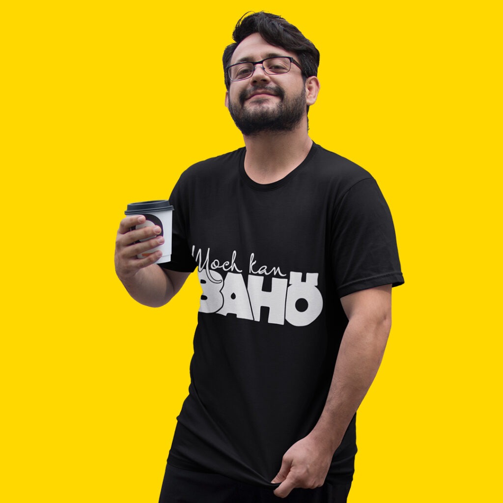 "Moch kan Bahö" im Wiener Goscherl-Shop / Bild: PlaceIt, Wiener Goscherl